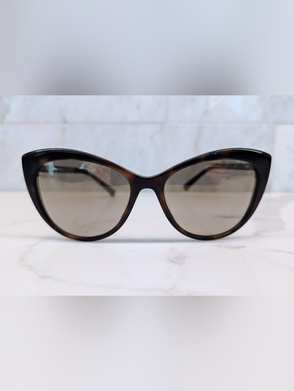 Versace Brown Tortoise Shell Cat-Eye Sunglasses Wirh Medusa head Accents